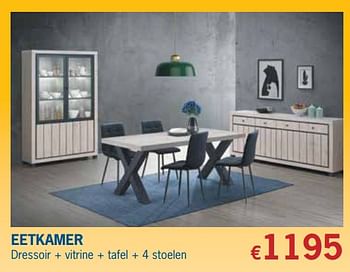 Promoties Eetkamer dressoir + vitrine + tafel + 4 stoelen - Huismerk - De Prijzenklopper - Geldig van 10/02/2020 tot 18/03/2020 bij De Prijzenklopper