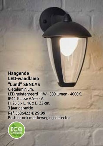 Promoties Hangende led-wandlamp lund sencys - Sencys - Geldig van 03/04/2020 tot 30/08/2020 bij Brico