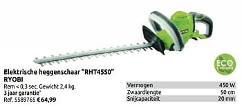 Promoties Elektrische heggenschaar rht4550 ryobi - Ryobi - Geldig van 03/04/2020 tot 30/08/2020 bij Brico