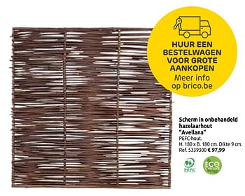 Promoties Scherm in onbehandeld hazelaarhout avellana - Huismerk - Brico - Geldig van 03/04/2020 tot 30/08/2020 bij Brico
