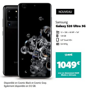 Promotions Samsung galaxy s20 ultra 5g - Samsung - Valide de 09/03/2020 à 29/03/2020 chez Base