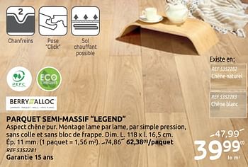 Promotions Parquet semi-massif legend - Berry Alloc - Valide de 18/03/2020 à 19/03/2020 chez Brico