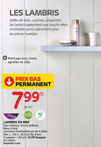 Promotions Lambris en mdf decomode - DecoMode - Valide de 18/03/2020 à 19/03/2020 chez Brico