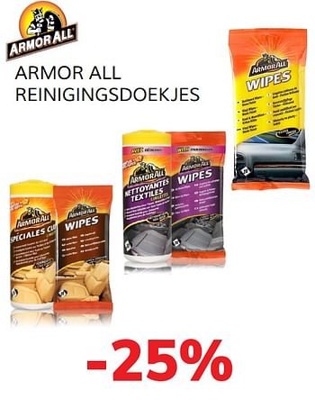 Promoties -25% armor all reinigingsdoekjes - Armor All - Geldig van 13/03/2020 tot 05/04/2020 bij Auto 5