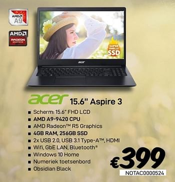 Promoties Acer 15.6`` aspire 3 - Acer - Geldig van 01/03/2020 tot 31/03/2020 bij Compudeals