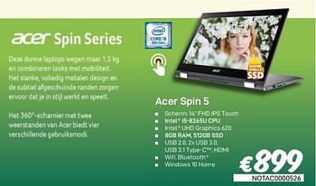 Promoties Acer spin 5 - Acer - Geldig van 01/03/2020 tot 31/03/2020 bij Compudeals