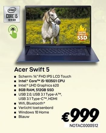Promoties Acer swift 5 - Acer - Geldig van 01/03/2020 tot 31/03/2020 bij Compudeals