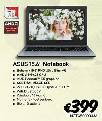Promoties Asus 15.6`` notebook - Asus - Geldig van 01/03/2020 tot 31/03/2020 bij Compudeals