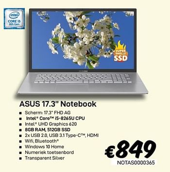 Promoties Asus 17.3`` notebook - Asus - Geldig van 01/03/2020 tot 31/03/2020 bij Compudeals