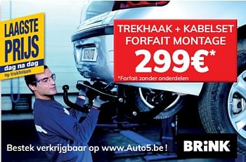 Promoties Trekhaak + kabelset forfait montage - Huismerk - Auto 5  - Geldig van 13/03/2020 tot 31/03/2021 bij Auto 5