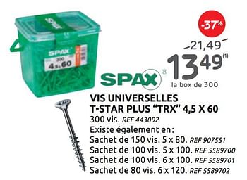 Promotions Vis universelles t-star plus trx - Spax - Valide de 18/03/2020 à 30/03/2020 chez BricoPlanit