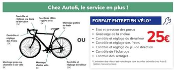 Promoties Forfait entretien vélo - Huismerk - Auto 5  - Geldig van 13/03/2020 tot 31/03/2021 bij Auto 5