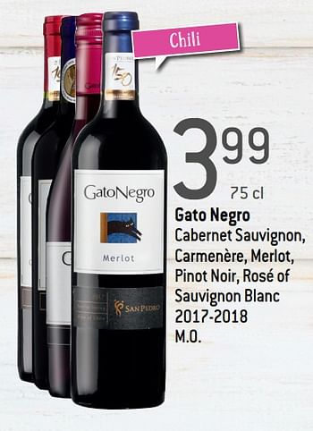 Promoties Gato negro cabernet sauvignon, carmenère, merlot, pinot noir, rosé of sauvignon blanc m.o. - Rode wijnen - Geldig van 18/03/2020 tot 07/04/2020 bij Match