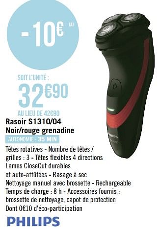 Promotions Philips rasoir s1310/04 noir/rouge grenadine - Philips - Valide de 16/03/2020 à 12/04/2020 chez Géant Casino