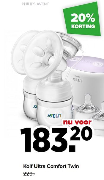 Promoties Kolf ultra comfort twin - Philips - Geldig van 16/03/2020 tot 13/04/2020 bij Baby-Dump