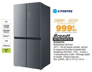 Promotions Brandt réfrigérateur bfm888ynx - Brandt - Valide de 15/03/2020 à 11/04/2020 chez Domial Èlectromenager Image et Son