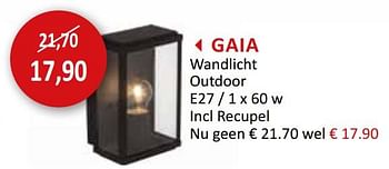 Promotions Gaia wandlicht outdoor - Produit maison - Weba - Valide de 18/03/2020 à 19/04/2020 chez Weba