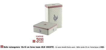 Promotions Boîte rectangulaire 16x10 cm forme haute jolie cocotte - Produit Maison - Géant Casino - Valide de 16/03/2020 à 12/04/2020 chez Géant Casino