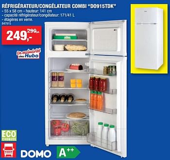 Promotions Domo réfrigérateur-congélateur combi do915tdk - Domo elektro - Valide de 18/03/2020 à 29/03/2020 chez Hubo