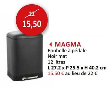 Promotions Magma poubelle à pédale noir mat - Produit maison - Weba - Valide de 18/03/2020 à 19/04/2020 chez Weba