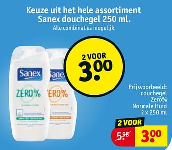 Promoties Douchegel zero% normale huid - Sanex - Geldig van 23/03/2020 tot 05/04/2020 bij Kruidvat