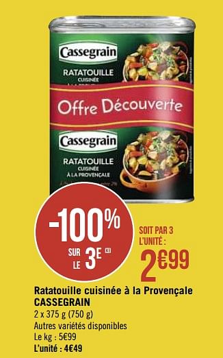 Promotions Ratatouille cuisinée à la provençale cassegrain - Cassegrain - Valide de 24/03/2020 à 05/04/2020 chez Géant Casino