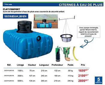 Promotions Citernes à eau de pluie flat confort utilisation jardin - Produit maison - Dema - Valide de 15/03/2020 à 31/12/2020 chez Dema