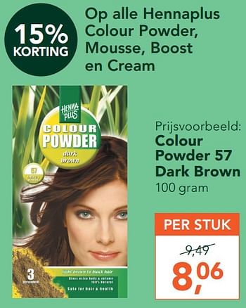 Promotions Colour powder 57 dark brown - Henna Plus - Valide de 23/03/2020 à 19/04/2020 chez Holland & Barret