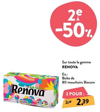 Promoties Boîte de 80 mouchoirs biocare - Renova - Geldig van 25/03/2020 tot 07/04/2020 bij DI