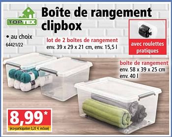 Promotions Boîte de rangement clipbox - TopTex - Valide de 01/04/2020 à 07/04/2020 chez Norma