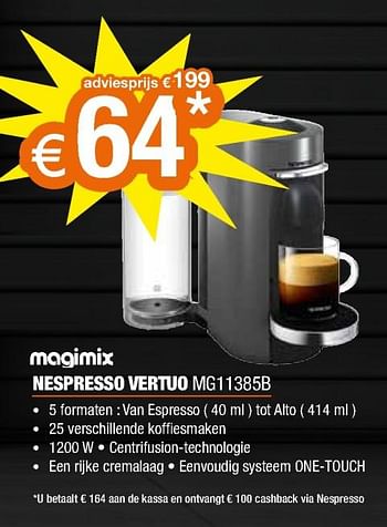 Promoties Magimix nespresso vertuo mg11385b - Magimix - Geldig van 27/03/2020 tot 31/03/2020 bij Expert