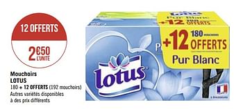 Promotions Mouchoirs lotus - Lotus Nalys - Valide de 30/03/2020 à 13/04/2020 chez Super Casino