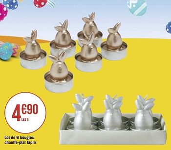 Promotions Lot de 6 bougies chauffe-plat lapin - Produit Maison - Géant Casino - Valide de 30/03/2020 à 13/04/2020 chez Géant Casino