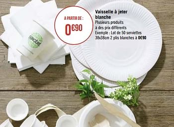 Promotions Vaisselle à jeter blanche - Produit Maison - Géant Casino - Valide de 30/03/2020 à 13/04/2020 chez Géant Casino