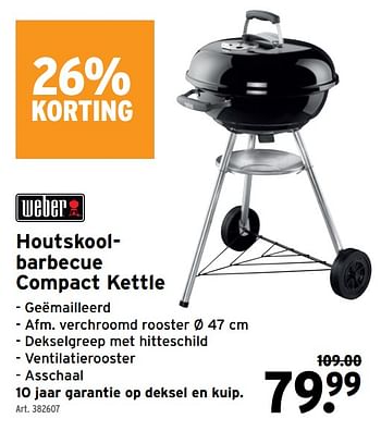 Promoties Houtskoolbarbecue compact kettle - Weber - Geldig van 01/04/2020 tot 14/04/2020 bij Gamma