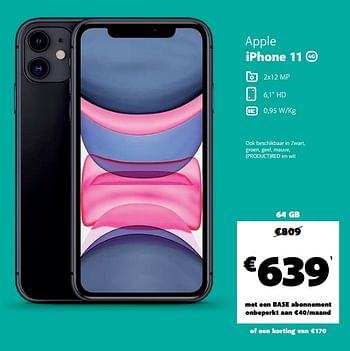Promoties Apple iphone 11 - Apple - Geldig van 01/04/2020 tot 20/04/2020 bij Base