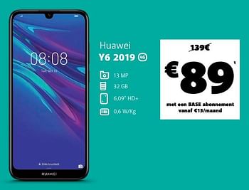 Promoties Huawei y6 2019 - Huawei - Geldig van 01/04/2020 tot 20/04/2020 bij Base