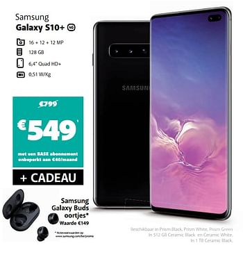 Promoties Samsung galaxy s10+ - Samsung - Geldig van 01/04/2020 tot 20/04/2020 bij Base