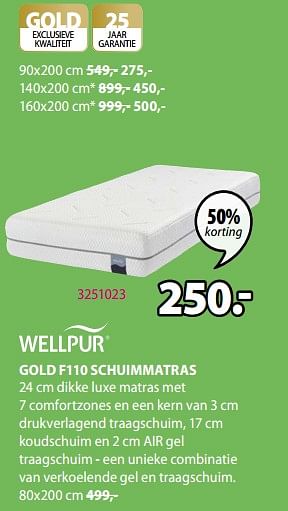 Promoties Gold f110 schuimmatras - Wellpur - Geldig van 30/03/2020 tot 13/04/2020 bij Jysk