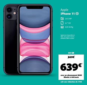 Promotions Apple iphone 11 - Apple - Valide de 01/04/2020 à 20/04/2020 chez Base
