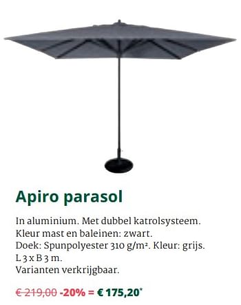 Promoties Apiro parasol - Bristol - Geldig van 25/03/2020 tot 28/04/2020 bij Overstock
