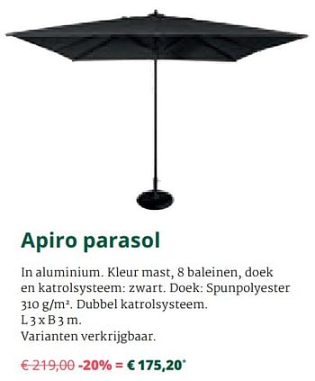 Promoties Apiro parasol - Bristol - Geldig van 25/03/2020 tot 28/04/2020 bij Overstock