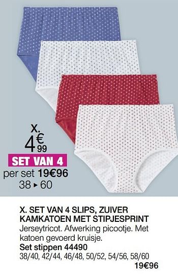 Promoties Set van 4 slips, zuiver kamkatoen met stipjesprint - Huismerk - Damart - Geldig van 18/03/2020 tot 15/06/2020 bij Damart