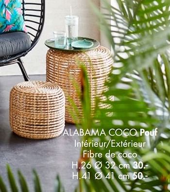 Promotions Alabama coco pouf intérieur-extérieur fibre de coco - Produit maison - Casa - Valide de 30/03/2020 à 26/04/2020 chez Casa