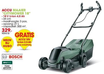 Promoties Bosch accu maaier citymower 18 - Bosch - Geldig van 24/03/2020 tot 30/06/2020 bij Hubo