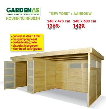 onder combineren ondergeschikt Gardenas Houten tuinhuizen new york + aanbouw - Promotie bij Hubo