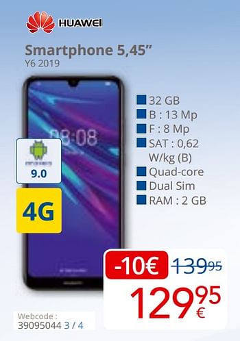 Promoties Huawei smartphone 5,45`` y6 2019 - Huawei - Geldig van 01/04/2020 tot 13/04/2020 bij Eldi