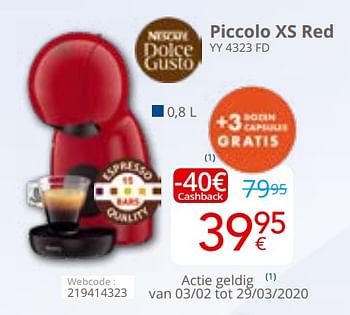 Promoties Krups piccolo xs red yy 4323 fd - Krups - Geldig van 01/04/2020 tot 13/04/2020 bij Eldi