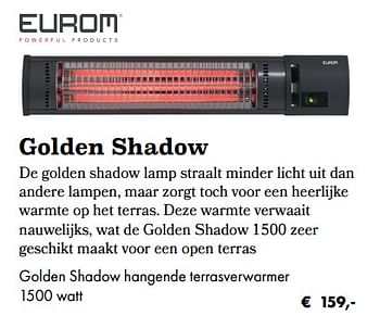 Promoties Golden shadow hangende terrasverwarmer - Eurom - Geldig van 03/04/2020 tot 30/09/2020 bij Desomer-Plancke