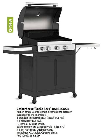 Promoties Gasbarbecue stella 3201 barbecook - Barbecook - Geldig van 02/04/2020 tot 30/06/2020 bij BricoPlanit